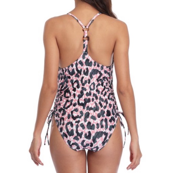 Pink Leopard SideTie Ruched One-Piece Women & Plus - Picture 3 of 5